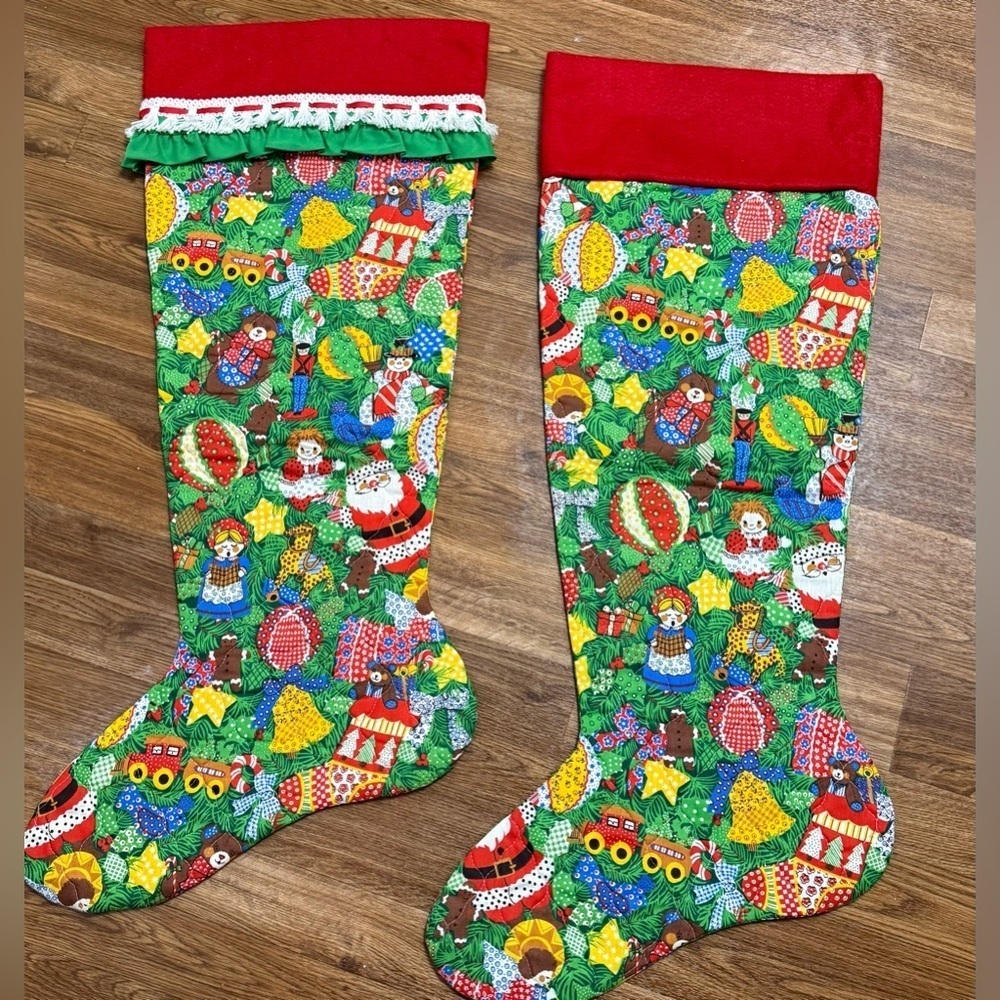 Vintage 80’s American Greetings Christmas fabric handmade Quilted XL Stocking - Picture 6 of 7